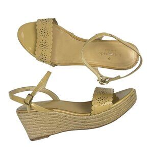 Kate Spade Mennie Espadrille Wedge Sandals Size 10 M Tan Nude Patent Leather
